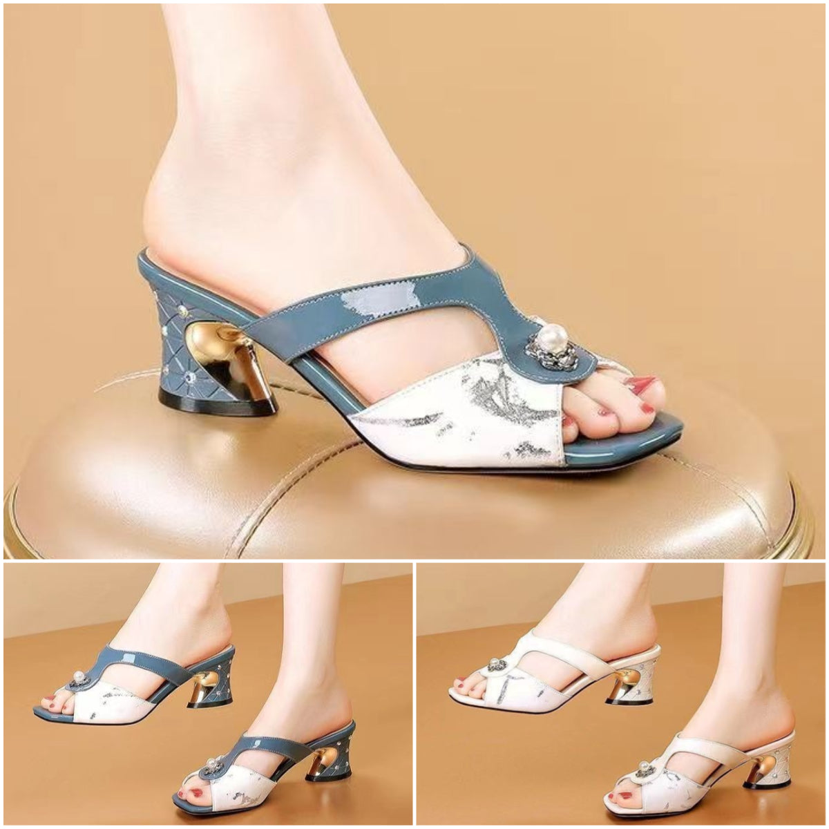 👍👡【35-40】Sandale la modă cu toc gros și gură de pește.
