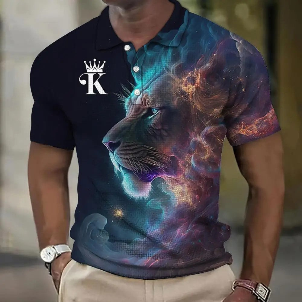 😎 Tricou polo bărbați cu imprimare 3d cu leu