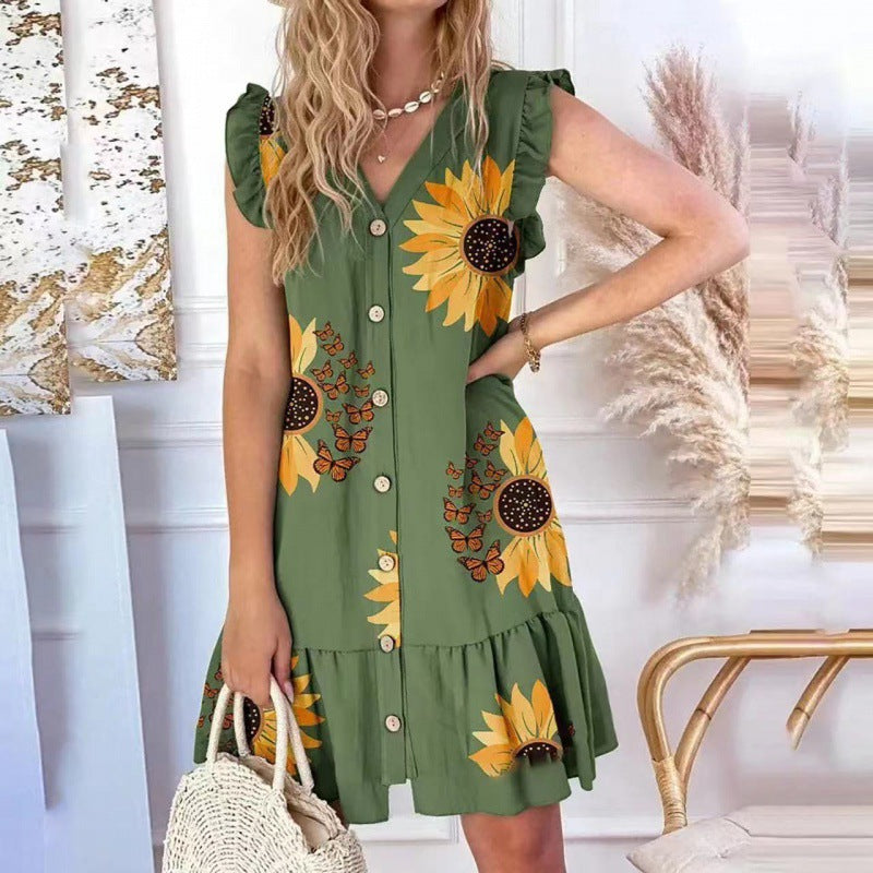 💥Reducere 49%💥【S-2XL】Rochie cu volane cu imprimeu abstract