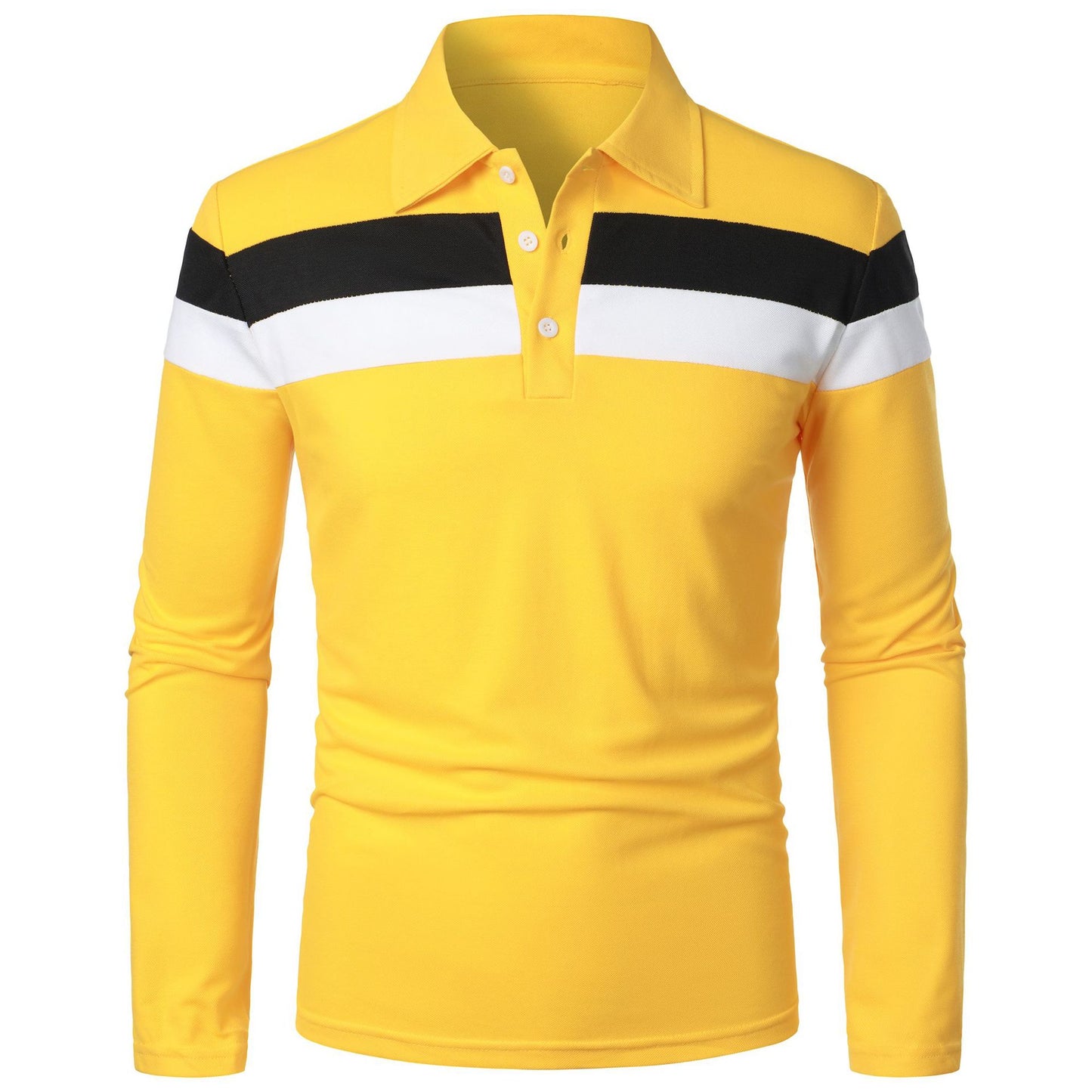 👕【S–5XL】Nou model de vară pentru bărbați, mânecă lungă, polo șitiaowen dungi contrastante pe piept.