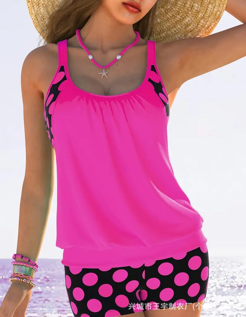 🏖️【S-4XL】Set de costum de baie sexy pentru femei, cu bretele, buline, mărime mare.