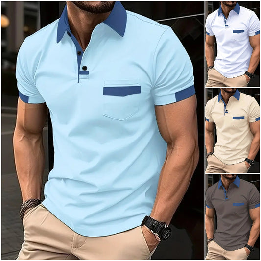💁‍♂️✨ Tricou polo de buzunar color-bloc pentru bărbați tricou polo sport