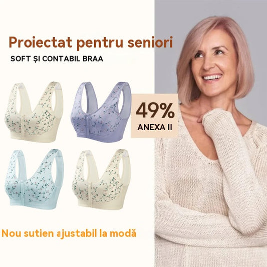 ✨💞【3 bucăți】[40-105kg] Sutien elegant din bumbac cu nasturi în față pentru femei de vârstă mijlocie