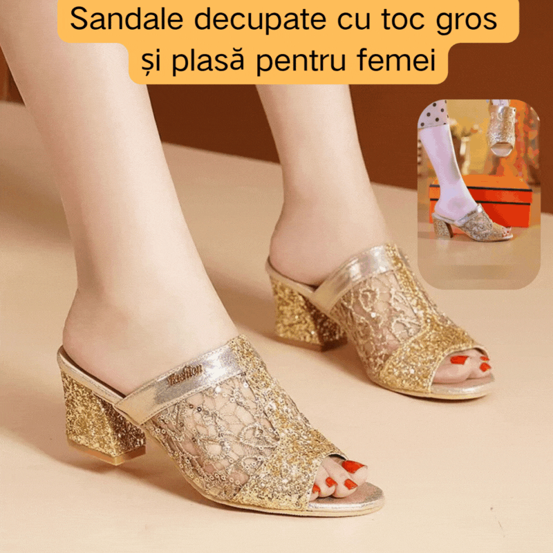 🎉👩‍💼【35-40】Sandale decupate cu toc gros și plasă pentru femei