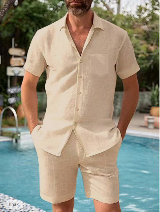 💁‍♂️👔【M-3XL】Summer Loose Casual bumbac lenjerie cu mânecă scurtă Shirt Set.