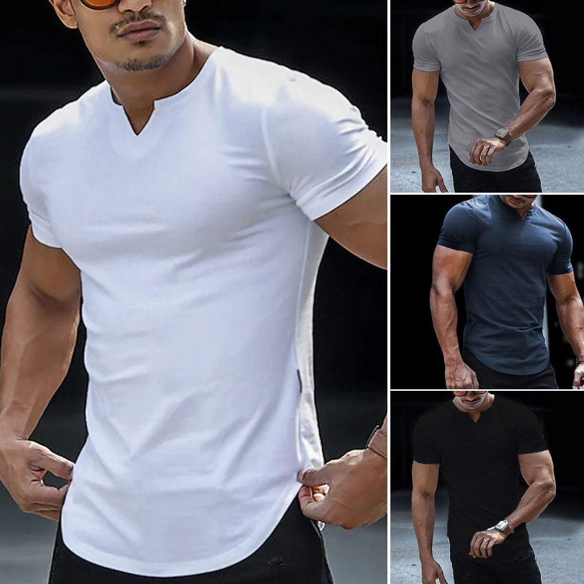 😎Ofertă specială de vară🔥Tricou bărbătesc din bumbac, cu decolteu în V, culoare uni ✅Respirabil și confortabil ✅Disponibil în mai multe culori