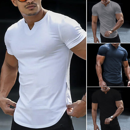 😎Ofertă specială de vară🔥Tricou bărbătesc din bumbac, cu decolteu în V, culoare uni ✅Respirabil și confortabil ✅Disponibil în mai multe culori