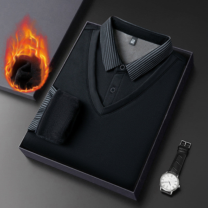 🔥👔【M-4XL】Pánské tričko s dlouhým rukávem polo, zateplené a zesílené, business casual