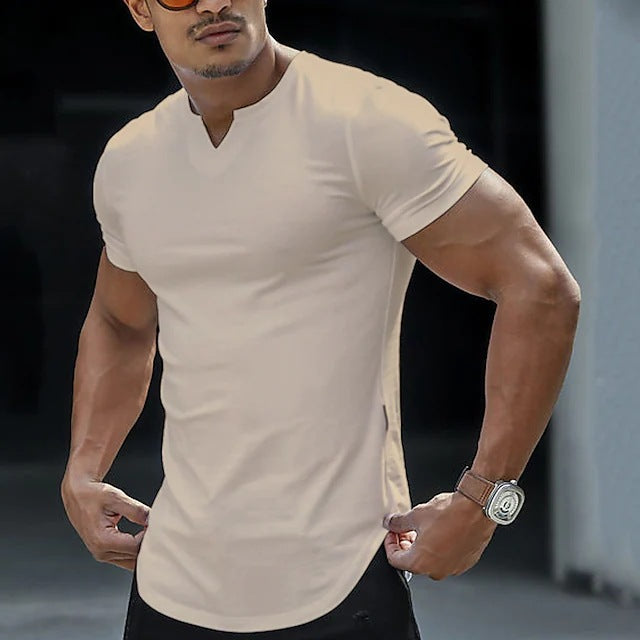 😎Ofertă specială de vară🔥Tricou bărbătesc din bumbac, cu decolteu în V, culoare uni ✅Respirabil și confortabil ✅Disponibil în mai multe culori