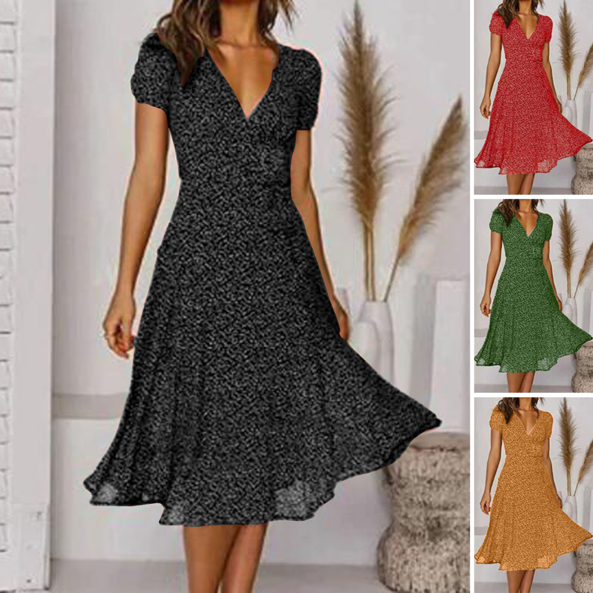 👗 Rochie nouă la modă pentru femei, cu buline, decolteu în V și mâneci scurte, rochie din șifon cu buline.