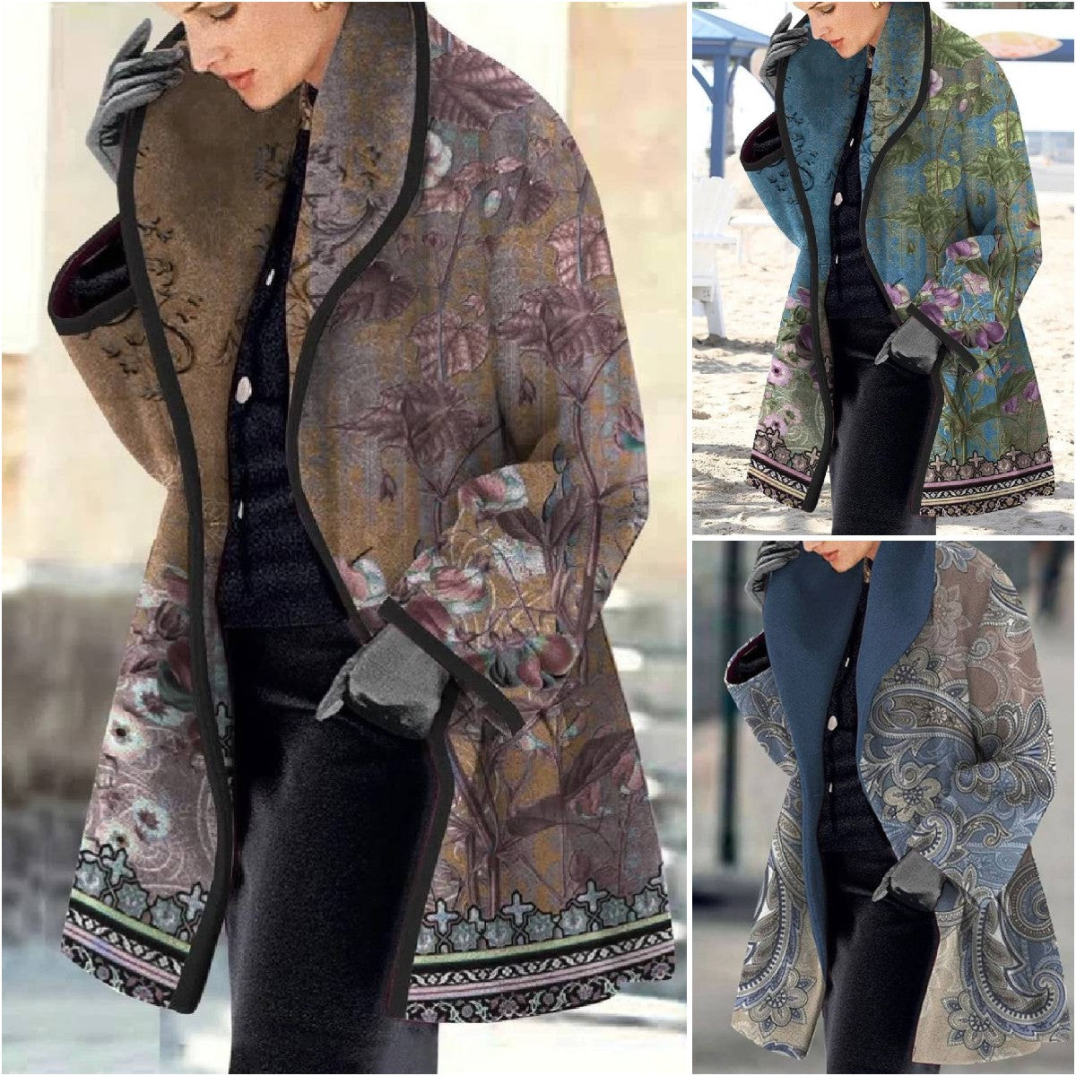 🔥🎊【S-3XL】Izvrstna ženska moda--Moden jesensko-zimski volnen plašč s potiskom na zaklop, visoka kakovost