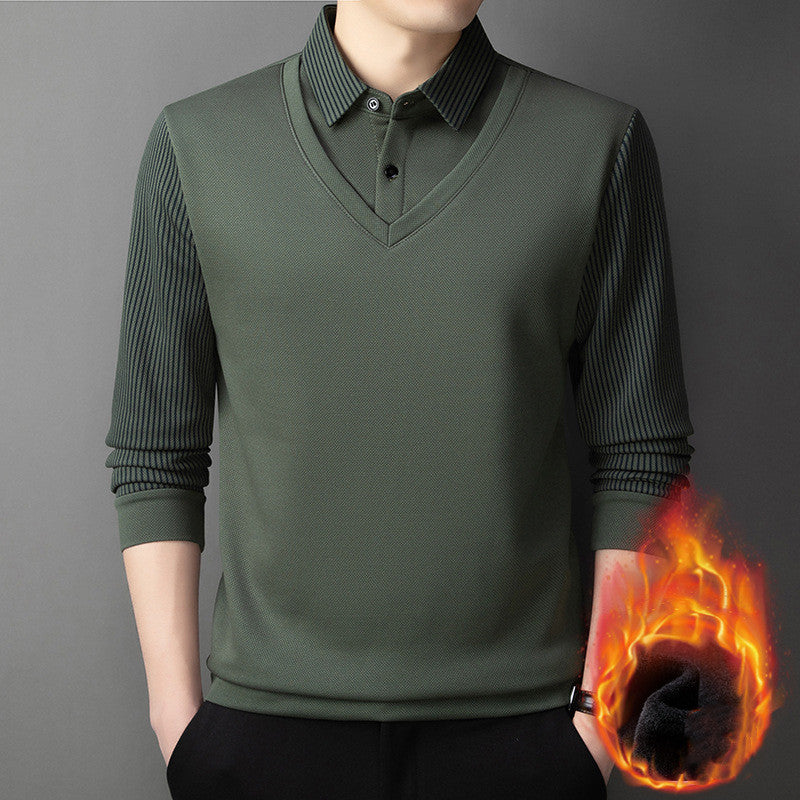 🔥👔【M-4XL】Pánské tričko s dlouhým rukávem polo, zateplené a zesílené, business casual
