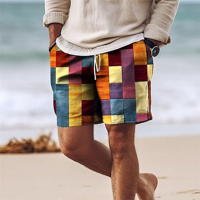 💥【Ofertă】Pantaloni de baie bărbați stilati cu imprimeu multicolor.