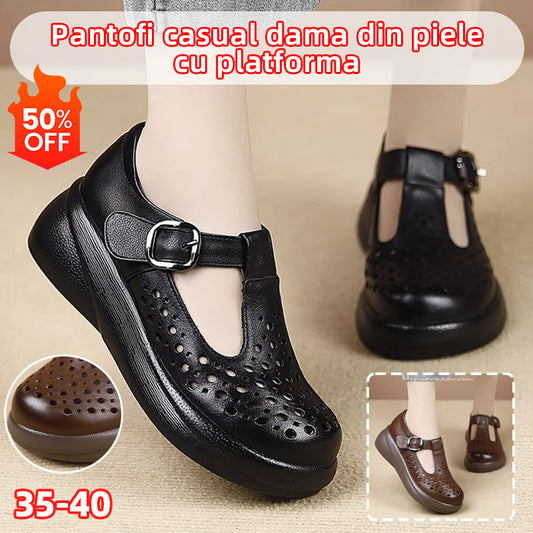👡【35-40】2025 Noua modă pentru femei, ocazional, din piele naturală, pantofi cu talpă groasă