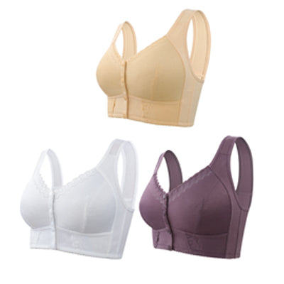 💕🎁【45kg-155kg】（3 buc）Sutien supradimensionat, respirabil, din bumbac moale, cu nasturi frontali