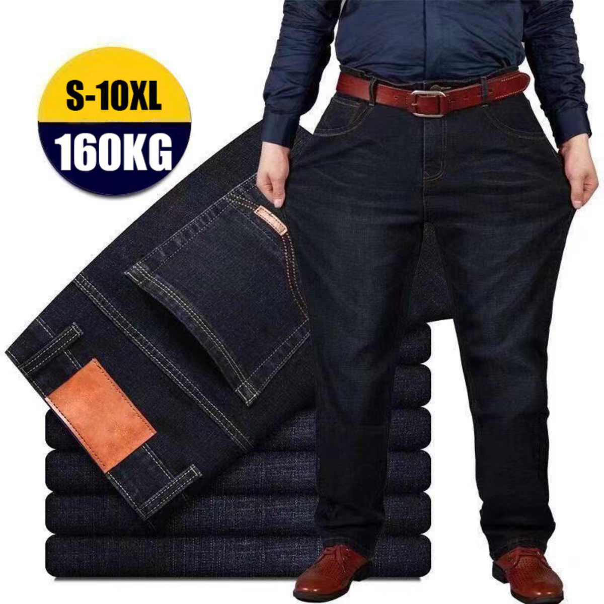 👖😎【S-10XL】 Blugi bărbătești elastici, mărimi mari, pantaloni casual cu crac larg.