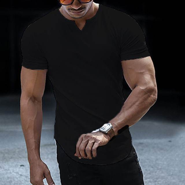 😎Ofertă specială de vară🔥Tricou bărbătesc din bumbac, cu decolteu în V, culoare uni ✅Respirabil și confortabil ✅Disponibil în mai multe culori