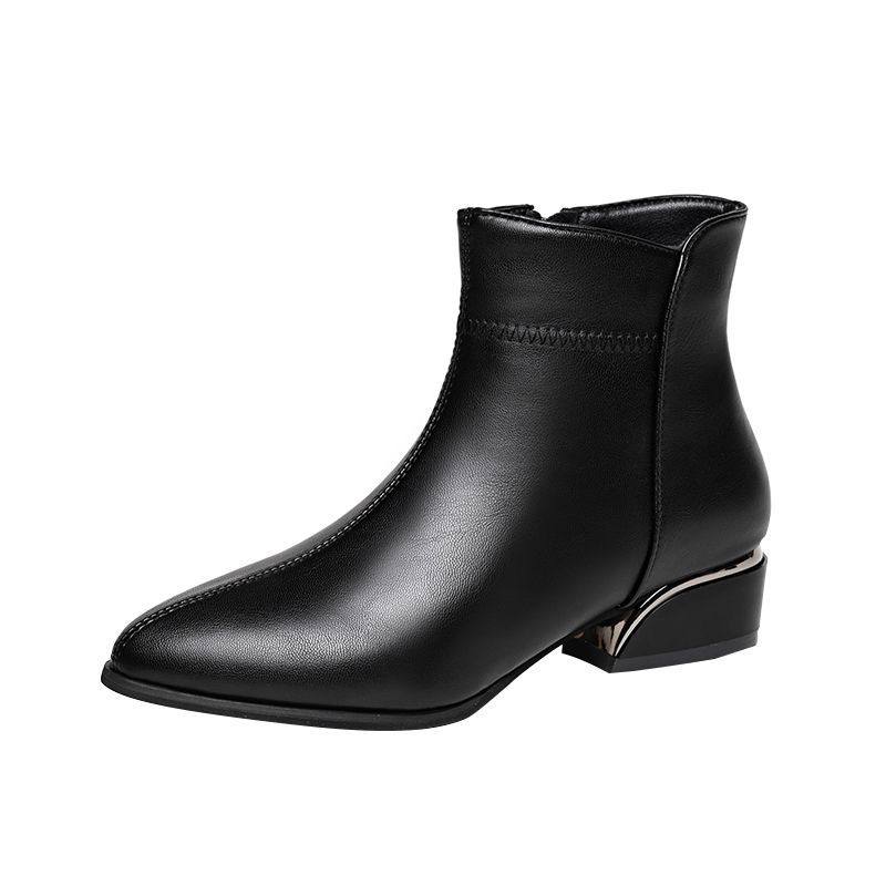 👠✨ Botine noi din piele cu toc mijlociu cu fermoar lateral