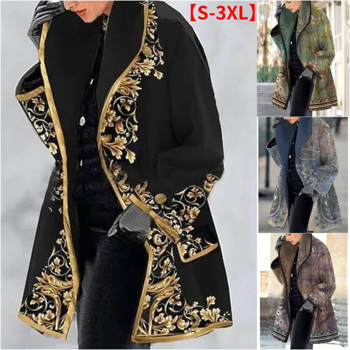 🔥🎊【S-3XL】Izvrstna ženska moda--Moden jesensko-zimski volnen plašč s potiskom na zaklop, visoka kakovost