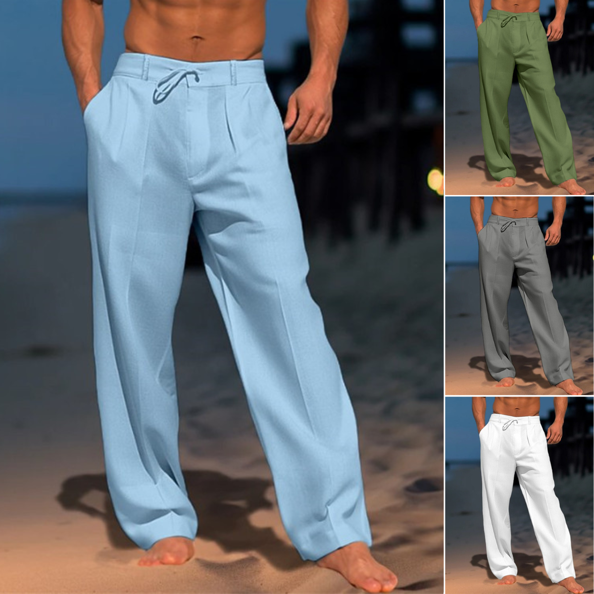 👖【Reduceri de vară】【S–3XL】😍 Pantaloni casual bărbătești din in, în mărimi mari, confortabili și respirabili.