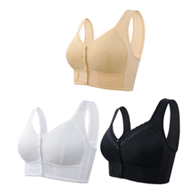 💕🎁(3 kusy)【45kg-155kg】Velká, prodyšná, měkká bavlněná podprsenka s knoflíky vpředu