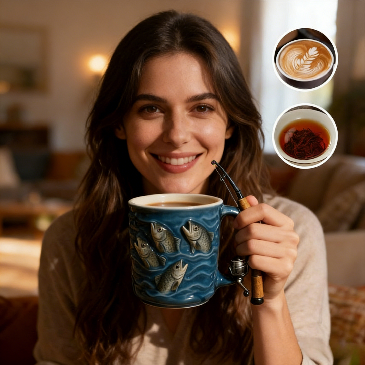 🎣☕Új horgászbögre Egy kreatív, gyantából készült bögre, kifejezetten a horgászat szerelmeseinek tervezve.