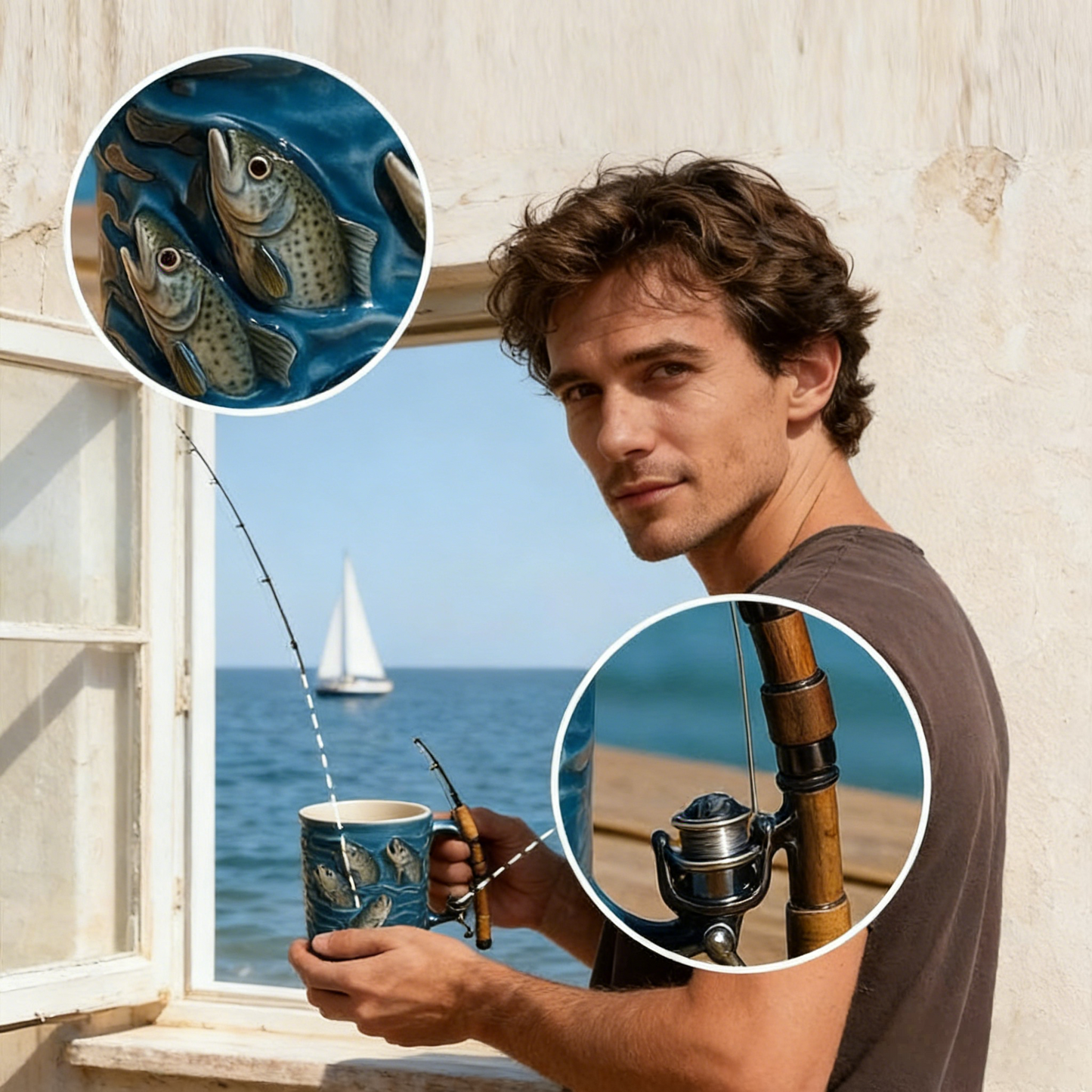 🎣☕Új horgászbögre Egy kreatív, gyantából készült bögre, kifejezetten a horgászat szerelmeseinek tervezve.