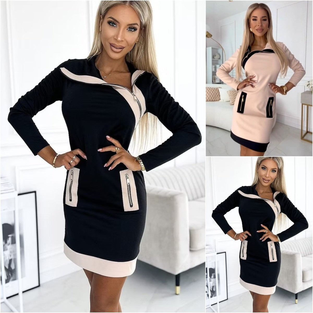 🎀【S-3XL】Žhavé nové džínové barevné blokové mikiny s kapucí