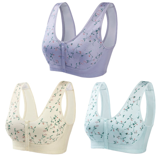 ✨💞【3 bucăți】[40-105kg] Sutien elegant din bumbac cu nasturi în față pentru femei de vârstă mijlocie