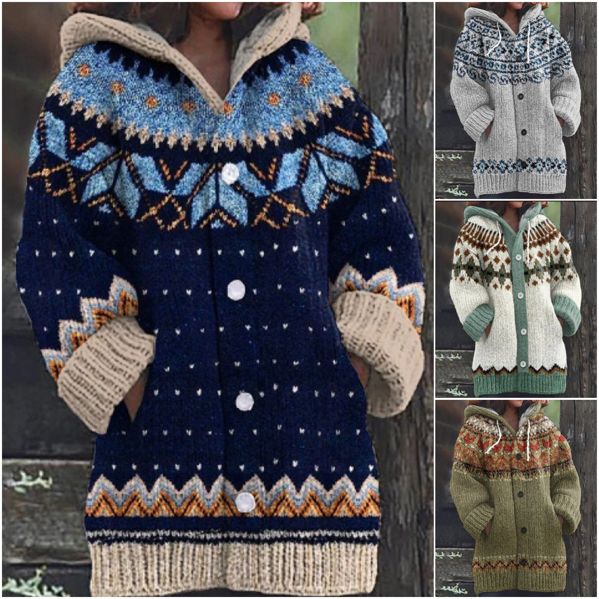 🔥【S~5XL】✨Jesen/zima Nova elegantna barvita retro jakna s kapuco