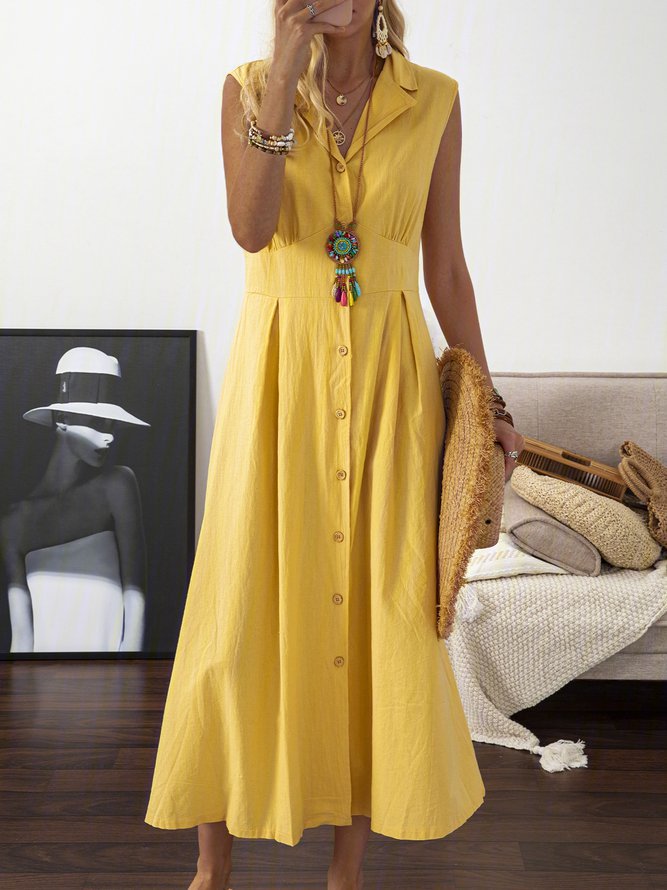 🎀【S–3XL】Rochie de damă de mărime plus mare din bumbac și in, cu guler tip sacou și nasturi