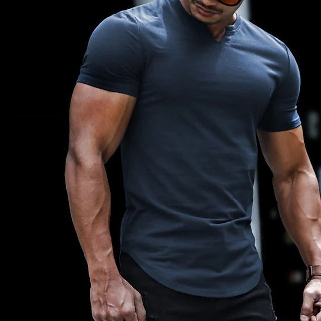 😎Ofertă specială de vară🔥Tricou bărbătesc din bumbac, cu decolteu în V, culoare uni ✅Respirabil și confortabil ✅Disponibil în mai multe culori