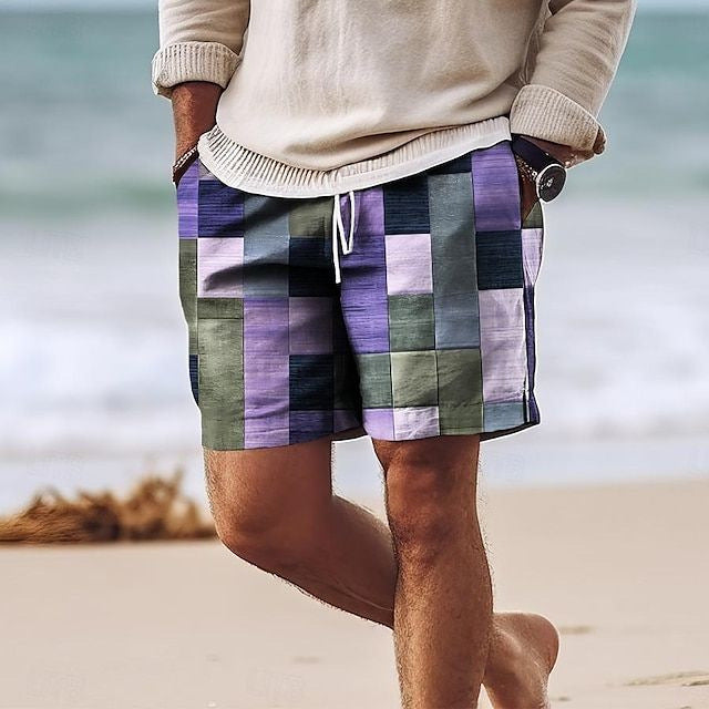 💥【Ofertă】Pantaloni de baie bărbați stilati cu imprimeu multicolor.