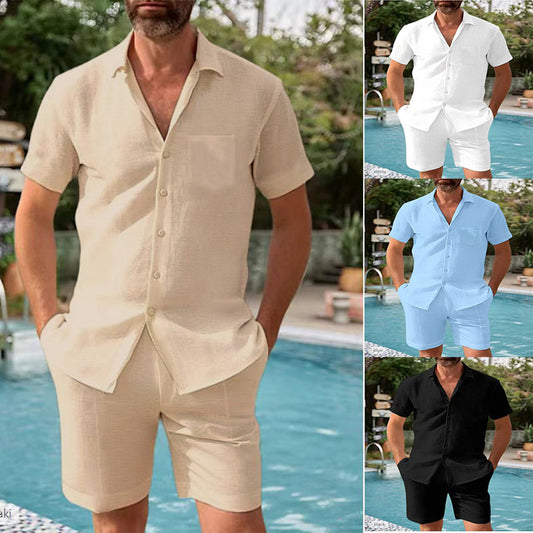 💁‍♂️👔【M-3XL】Summer Loose Casual bumbac lenjerie cu mânecă scurtă Shirt Set.