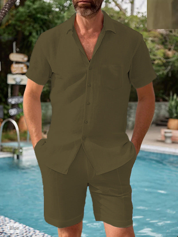 💁‍♂️👔【M-3XL】Summer Loose Casual bumbac lenjerie cu mânecă scurtă Shirt Set.