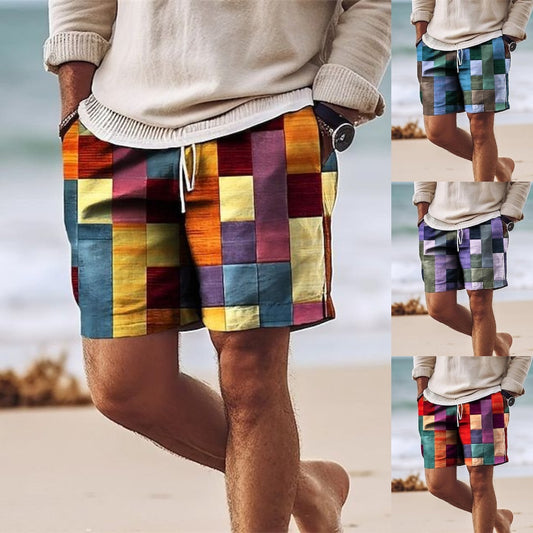 💥【Ofertă】Pantaloni de baie bărbați stilati cu imprimeu multicolor.