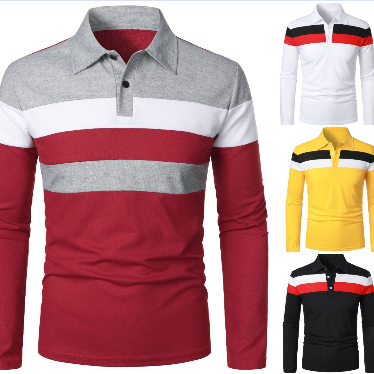 👕【S–5XL】Nou model de vară pentru bărbați, mânecă lungă, polo șitiaowen dungi contrastante pe piept.