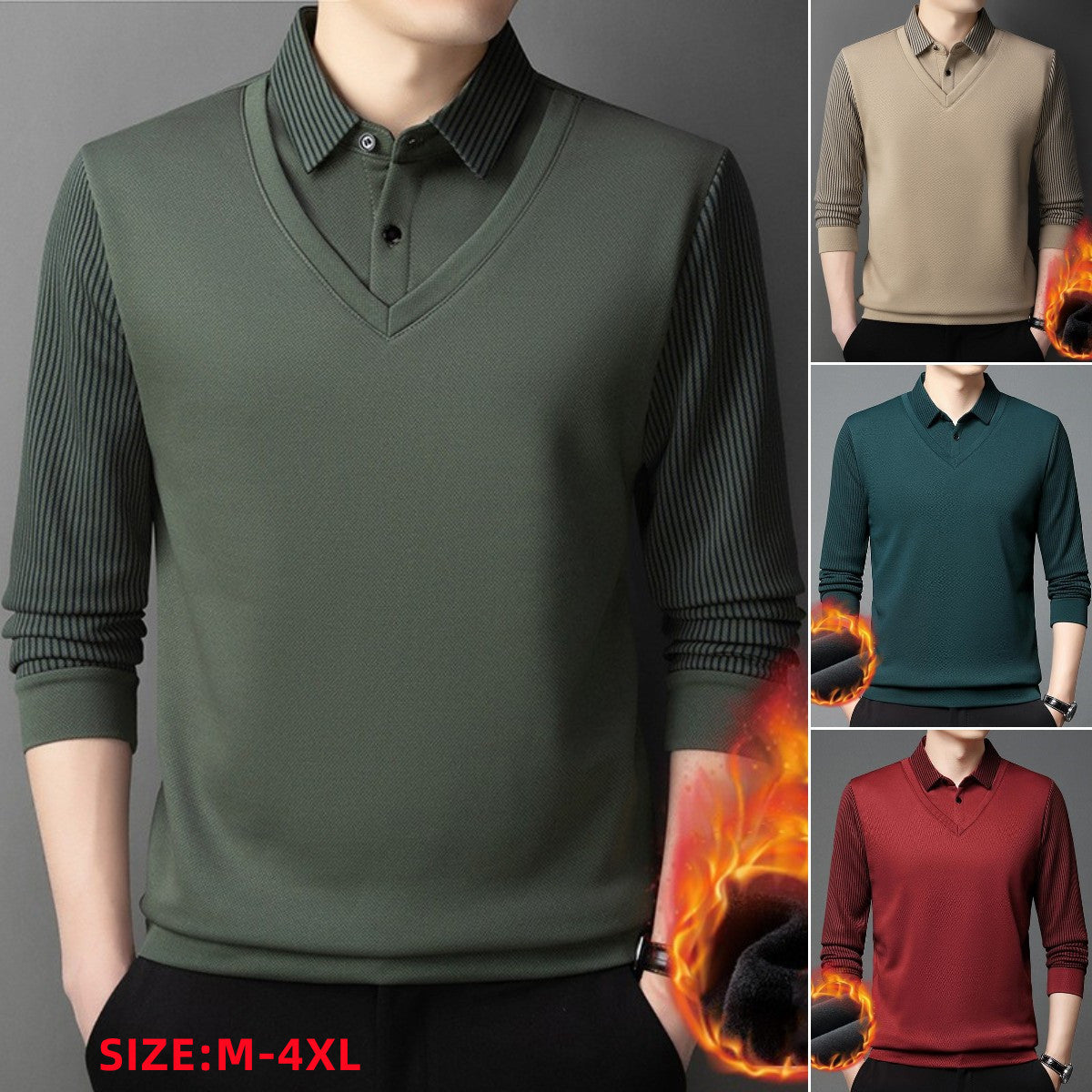 🔥👔【M-4XL】Pánské tričko s dlouhým rukávem polo, zateplené a zesílené, business casual