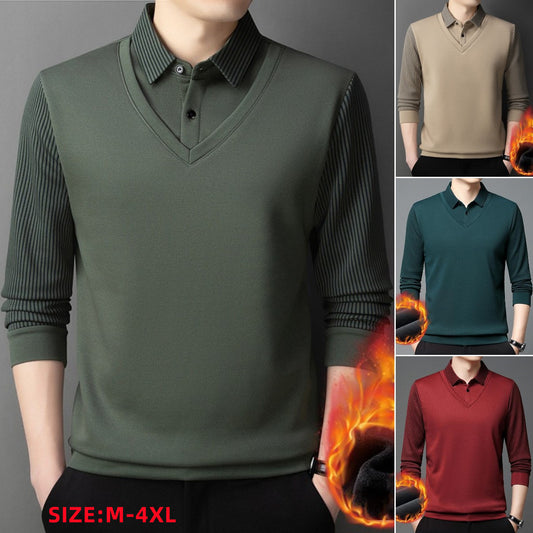 🔥👔【M-4XL】Pánské tričko s dlouhým rukávem polo, zateplené a zesílené, business casual