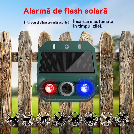 🔥📢 Repelent solar cu ultrasunete pentru animale pentru exterior Repelent pentru păsări cu lumină infraroșu intermitent cu LED roșu și albastru