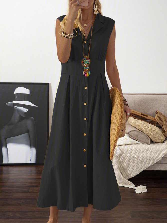 🎀【S–3XL】Rochie de damă de mărime plus mare din bumbac și in, cu guler tip sacou și nasturi