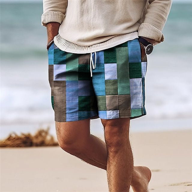 💥【Ofertă】Pantaloni de baie bărbați stilati cu imprimeu multicolor.