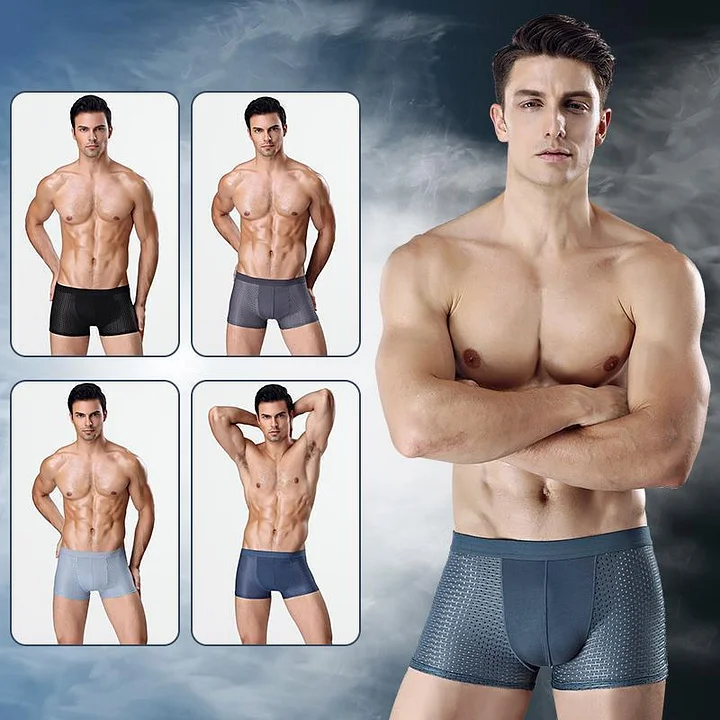 😎🩲【1 set de 4 bucăți】 Pantaloni scurți boxer antibacterieni pentru bărbați, mărime mare