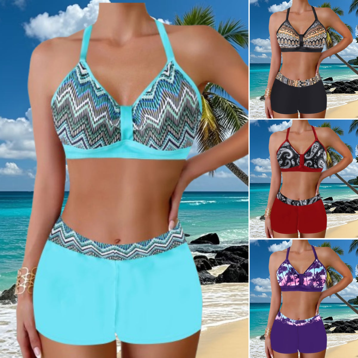 🏖️👙🌴【S-5XL】Set de costum de baie cu imprimeu pentru plajă și vacanță.