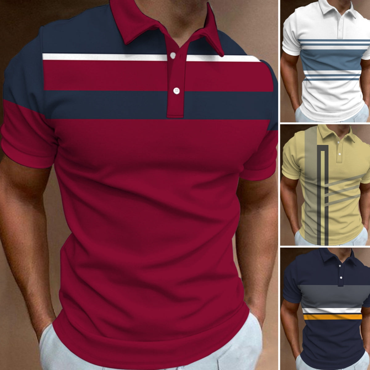 👔【S-6XL】Pánske nové letné pruhované polo tričko s 3D potlačou 