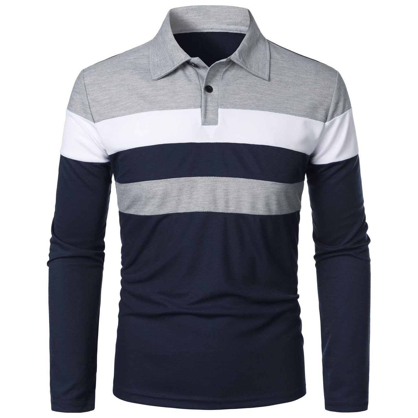 👕【S–5XL】Nou model de vară pentru bărbați, mânecă lungă, polo șitiaowen dungi contrastante pe piept.