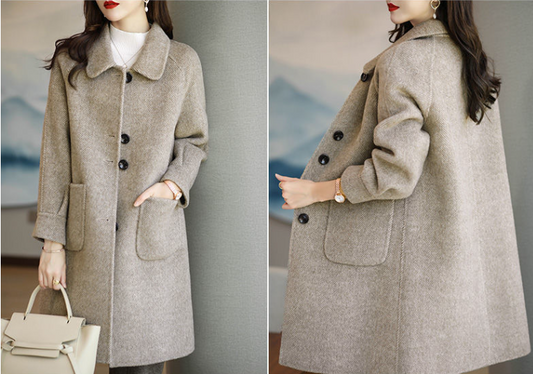 🥼 Dámský vlněný kabát, nový podzimní a zimní model, tvar střední délky, slim fit