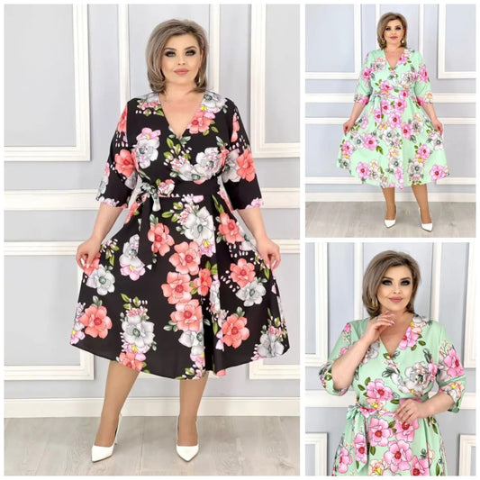 👗Letná nová kvetinová séria elegantných letných šiat s výstrihom do V 