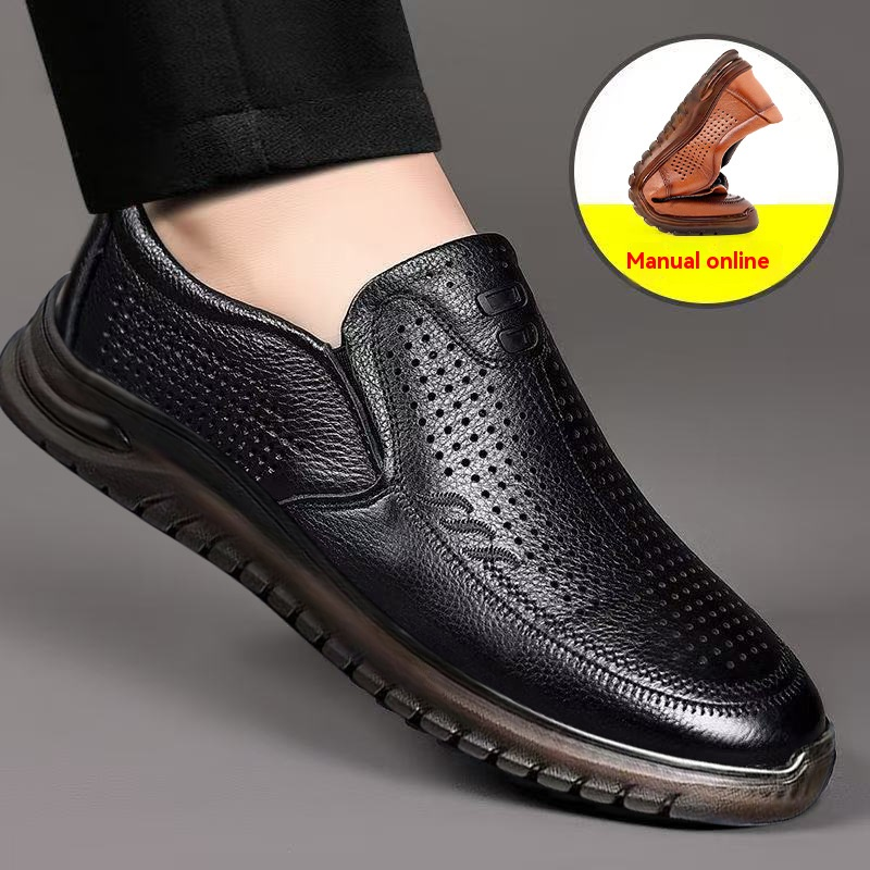 【39-44】Pantofi de piele de afaceri de înaltă calitate, respirabili, cu goluri, vara 2025, pantofi casual la modă din piele