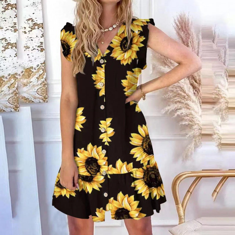 💥Reducere 49%💥【S-2XL】Rochie cu volane cu imprimeu abstract